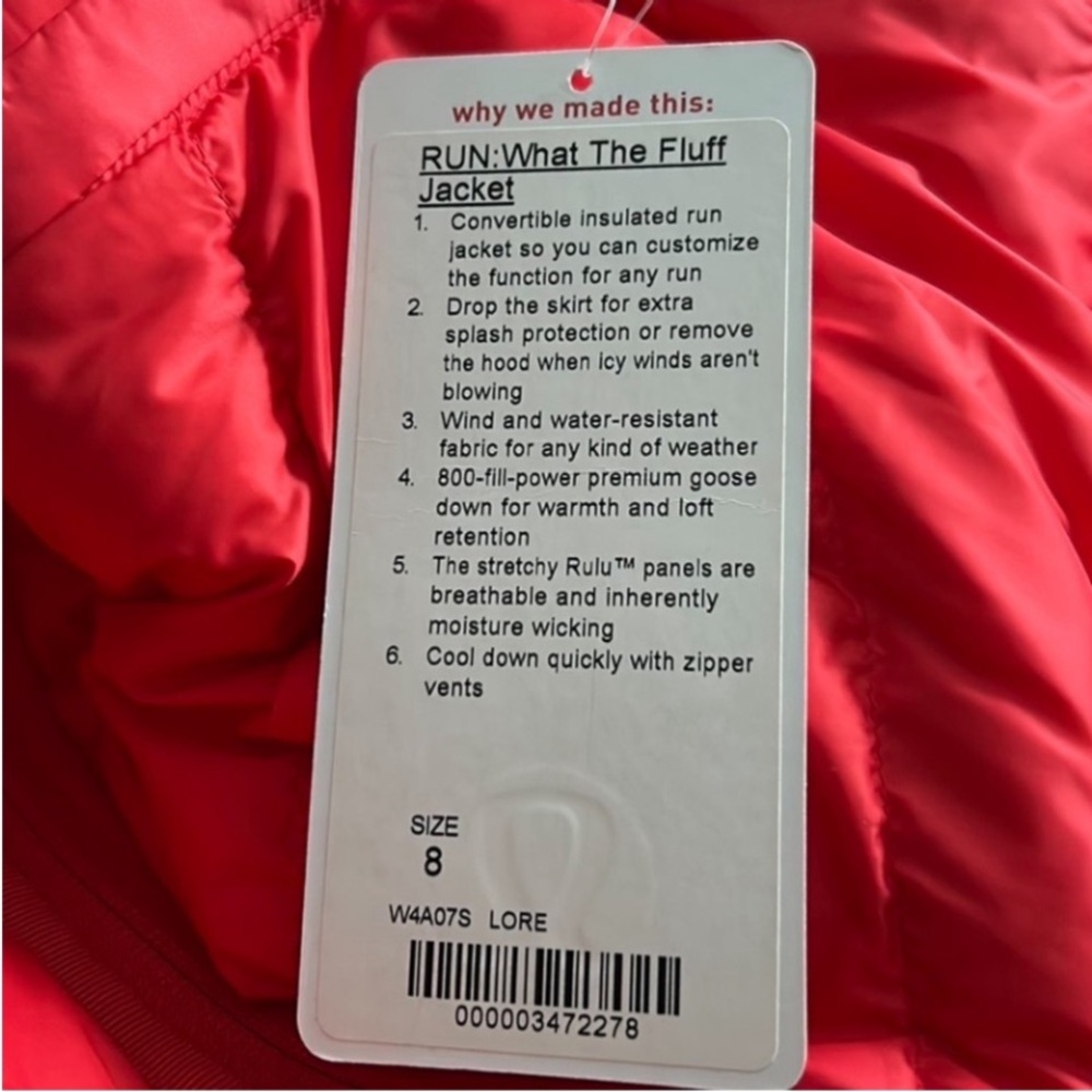 RELISTED.  NWT Lululemon RUN: What The Fluff Jacket Love Red 8 - Picture 12 of 15